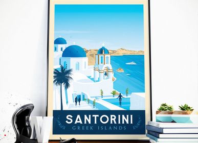 Poster - VINTAGE TRAVEL POSTER SANTORINI GREECE | SANTORINI GREECE CITY ILLUSTRATION PRINT - OLAHOOP TRAVEL POSTERS