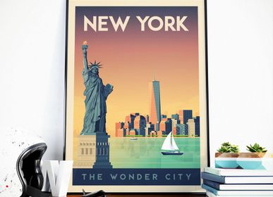 Affiches - AFFICHE VOYAGE VINTAGE NEW YORK | POSTER ILLUSTRATION VILLE NEW YORK ETATS-UNIS - OLAHOOP TRAVEL POSTERS