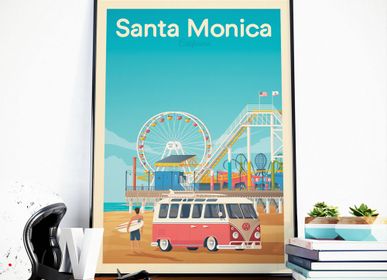 Poster - POSTER TRAVEL VINTAGE SANTA MONICA CALIFORNIA | POSTER ILLUSTRATION BEACH SANTA MONICA USA - OLAHOOP TRAVEL POSTERS