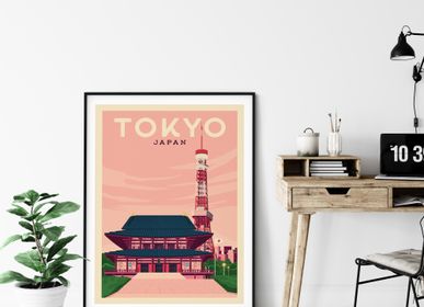Affiches - AFFICHE VOYAGE VINTAGE TOKYO JAPON | POSTER ILLUSTRATION VILLE TOKYO JAPON - TOKYO TOWER - OLAHOOP TRAVEL POSTERS