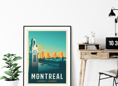 Affiches - AFFICHE VOYAGE VINTAGE MONTREAL QUEBEC CANADA | POSTER ILLUSTRATION VILLE MONTREAL QUEBEC CANADA - CLOCK TOWER - OLAHOOP TRAVEL POSTERS