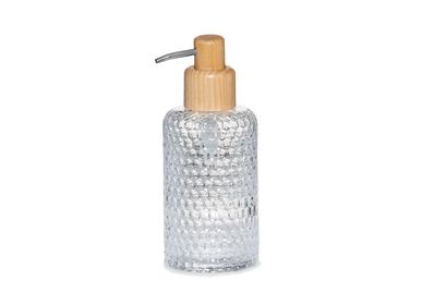 Installation accessories - honeycomb. Soap dispenser made of glass and ash wood Ø7,5x18 cm BA71134   - ANDREA HOUSE