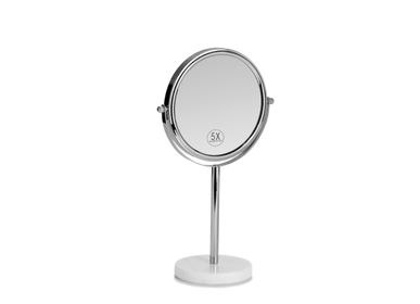 Bathroom mirrors - White marble and chrome stand mirror X5 / Ø20x34 cm BA71007  - ANDREA HOUSE