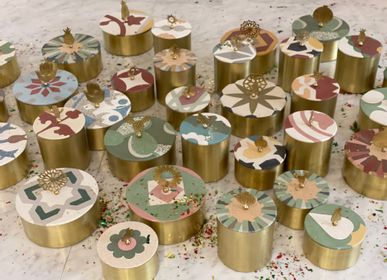Storage boxes - Small Tiled  Brass Box With A Leaf Handle - ASMA'S CRAFTS