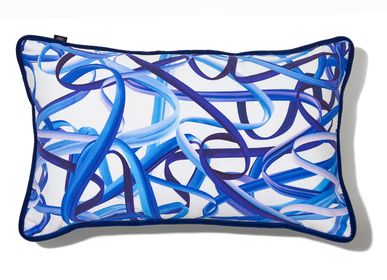 Fabric cushions - Cotton cushion “Rubans” blue - AMÉLIE CHOQUET