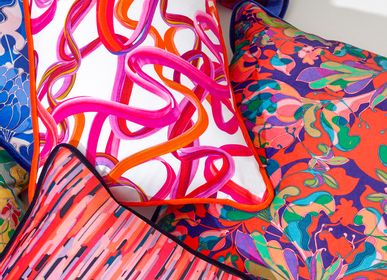 Fabric cushions - Pink cotton “Ribbons” cushion  - AMÉLIE CHOQUET