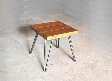 Tables de nuit -  Table d'appoint avec plateau en pin FSC et pieds en V  - LIVING MEDITERANEO