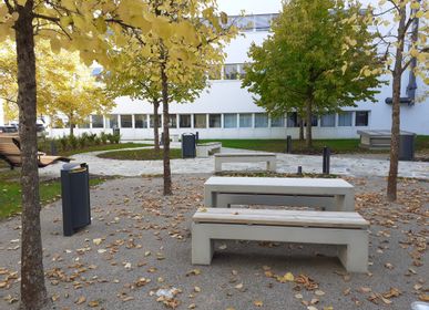 Benches for hospitalities & contracts - ANGULUS SEDES PONTIS Concrete Garden Bench in U-Shape with optional wood seat/backrest - CO33 EXKLUSIVE BETONMÖBEL