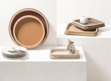 Trays - ORSAY LEATHER & RATTAN TRAYS - PIGMENT FRANCE BY GIOBAGNARA