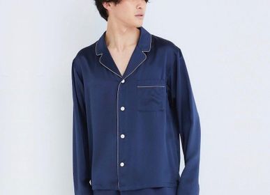 Homewear textile - Chemise de Pyjama en Soie Blue Marine élégante - FOO TOKYO