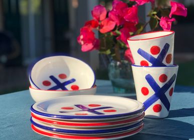 Everyday plates - Tres en Raya Bleu Rouge - plates sets, mugs sets, bowls sets  - AUTHENTIQUE LIVING
