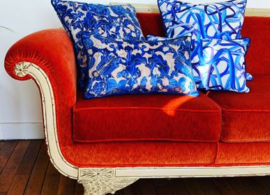 Fabric cushions - Velvet cushion “In the Garden” blue - AMÉLIE CHOQUET