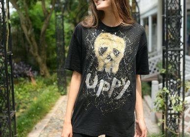 Prêt-à-porter - T-shirt peint à la main noir Skull Painting Unisexe  - PLACE D' UJI