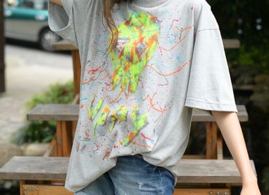 Apparel - T shirt Hand Painted Cat Painting Unisex grey - PLACE D' UJI