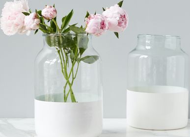 Vases - White Colorblock Mason Jar, Medium - ETÚHOME