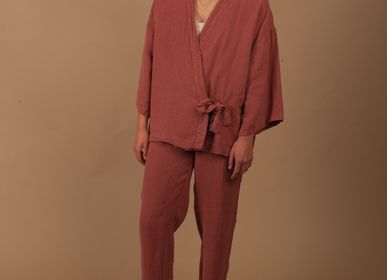 Homewear textile - Tailleur kimono en chanvre pur - COULEUR CHANVRE