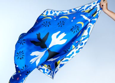 Foulards et écharpes - Grand carré en soie 90 x 90 cm - Bleu de Nuit - Soie française GOTS - OURSE BLANCHE