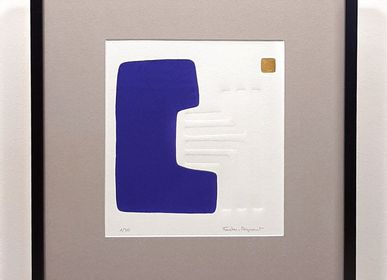 Paintings - engraving and embossing 40cm x 40 cm blue - FOUCHER-POIGNANT