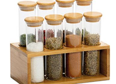 Spices - BAMBOO/GLASS SPICE RACK 8 JARS 18.5X10X16.5 CC71507 - ANDREA HOUSE