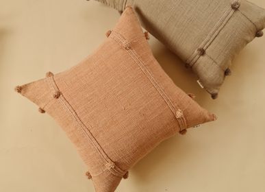 Fabric cushions - LAWALUE Monotone Hand Spun Hand Woven Natural Dyed Hand Stitched Cotton Cushion Cover - HER WORKS
