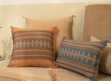 Fabric cushions - AHLAAT Backstrap Loom Hand Woven Natural Color Dyed with Glass Beads Cushion Cover  - HER WORKS