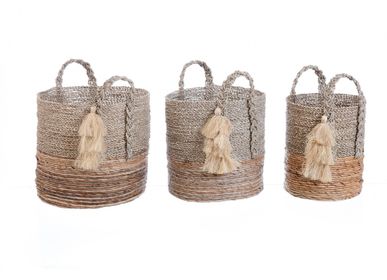Decorative objects - ROUND ABACA & SEAGRASS BASKET SET OF 3PCS - PURE YELLOW