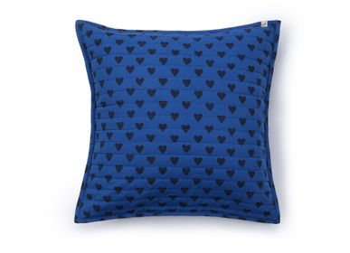 Cushions - Quilted cushion in organic cotton - Blue Heart - HOLI AND LOVE