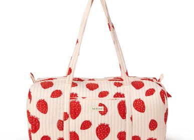 Bags and totes - Large travel bag organic cotton - Pink strawberry - HOLI AND LOVE
