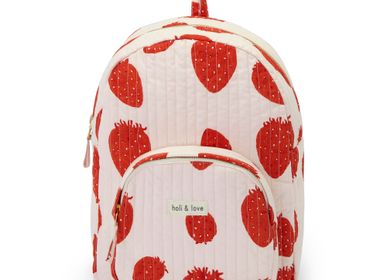 Bags and totes - Kids backpack in organic cotton - Pink strawberry - HOLI AND LOVE