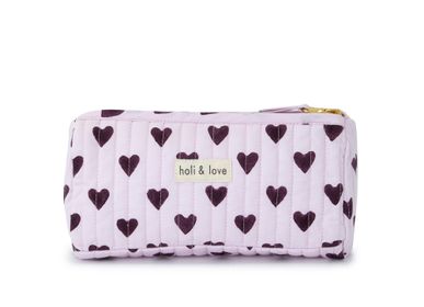 Bags and totes - Pencil case organic cotton - Lila heart - HOLI AND LOVE