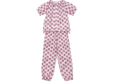 Homewear textile - Pyjama kids en coton bio - Pink flower - HOLI AND LOVE