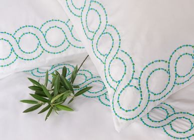 Bed linens - Pair of turquoise and green square pillowcases - ALDÉLINDA HOME
