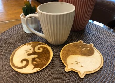 Gifts - Set of 4 Wooden Cat Coasters Housewarming Gift - BHDECOR