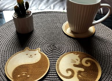 Cadeaux - Lot de 8 dessous de verre en bois pour chat - BHDECOR
