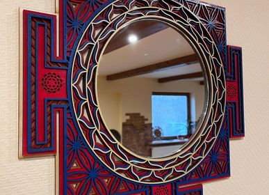 Miroirs - Mandala miroir Sri Yantra, géométrie sacrée, décoration murale en bois - BHDECOR