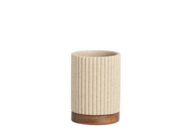 Installation accessories - BEIGE POLYRESINE/ACACIA TOOTHBRUSH HOLDER Ø8X11 BA22103 - ANDREA HOUSE