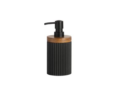 Installation accessories - Black polyresin and acacia wood. Stripes soap dispenser Ø8x18 cm BA22114  - ANDREA HOUSE
