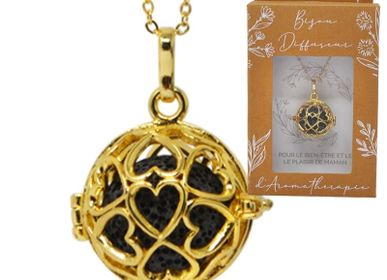 Scent diffusers - Gold cage diffuser necklace - MIA (long necklace/black lava ball) - IRRÉVERSIBLE