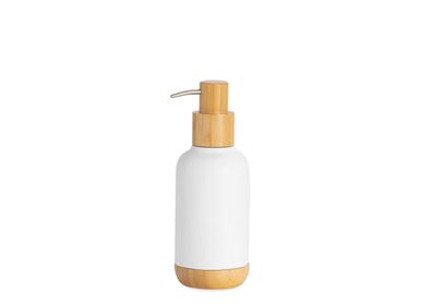 Accessoires à poser - Distributeur de savon en polyrésine blanche et bois de bambou Ø7x19 cm BA22154  - ANDREA HOUSE
