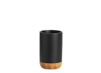 Installation accessories - BLACK POLYRESINE/BAMBOO TOOTHBRUSH HOLDER Ø7X11 BA22163 - ANDREA HOUSE