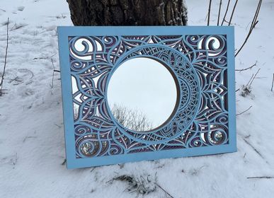 Mirrors - Art Deco Moon Wall Mirror, Black Mirror, Wood Frame Mirror - BHDECOR