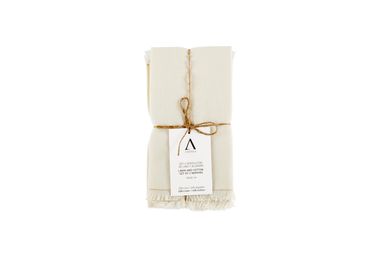 Table cloths - MS22027 Set of 2 Ivory Cotton/Linen Fringes Placemats 35x50 cm  - ANDREA HOUSE