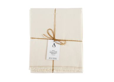 Nappes - Lot de 2 serviettes en coton et lin beige à franges 40x40 cm MS22031  - ANDREA HOUSE