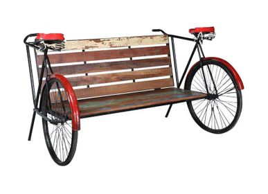 Objets design - Banc Bicyclette Bois et Metal Recycle - GRAND DÉCOR