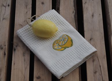 Tea towel - Lemon Embroidered Honeycomb Tea Towel 45x70 - NATURE A SUIVRE