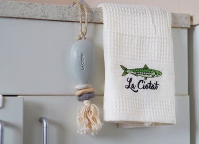 Tea towel - Sardine Embroidered Honeycomb Tea Towel 45x70 - NATURE A SUIVRE