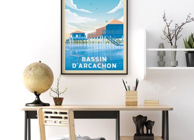 Affiches - AFFICHE VOYAGE VINTAGE ARCACHON| POSTER ILLUSTRATION CABANE TCHANQUEES - OLAHOOP TRAVEL POSTERS