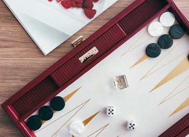 Leather goods - Backgammon Set Red - Lizard Vegan Leather - Medium - VIDO BACKGAMMON
