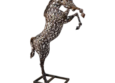 Sculptures, statuettes et miniatures - Statue Cheval Métallique Debout Cabré - GRAND DÉCOR