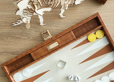 Leather goods - Backgammon Set Chestnut Brown - Alligator Vegan Leather - Medium - VIDO BACKGAMMON